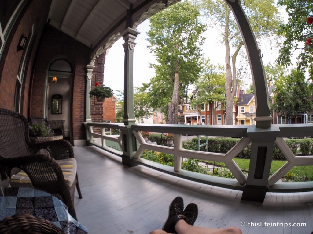 Relaxing in the porch at Hochelaga Inn
