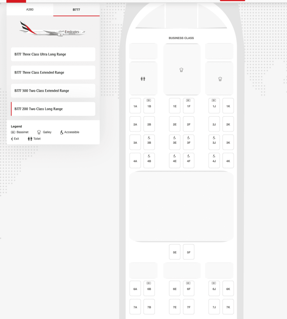 Refreshed Boeing 777-200lr seat map on Emirates