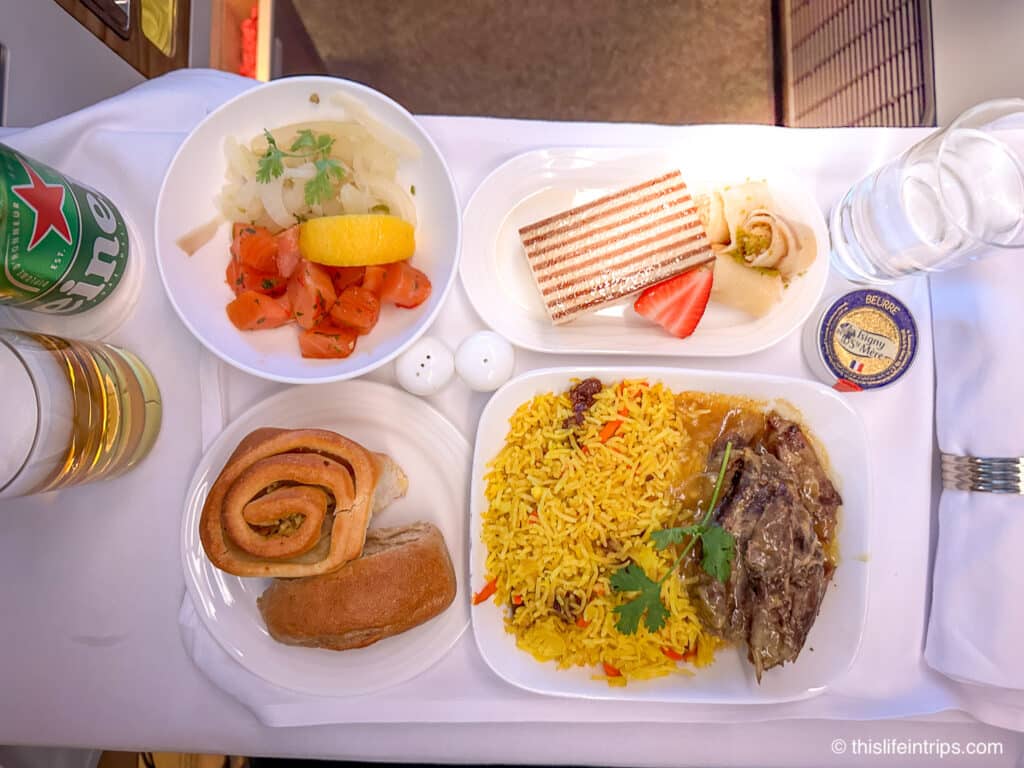 Emirates business class food on their 777-200lr flight
