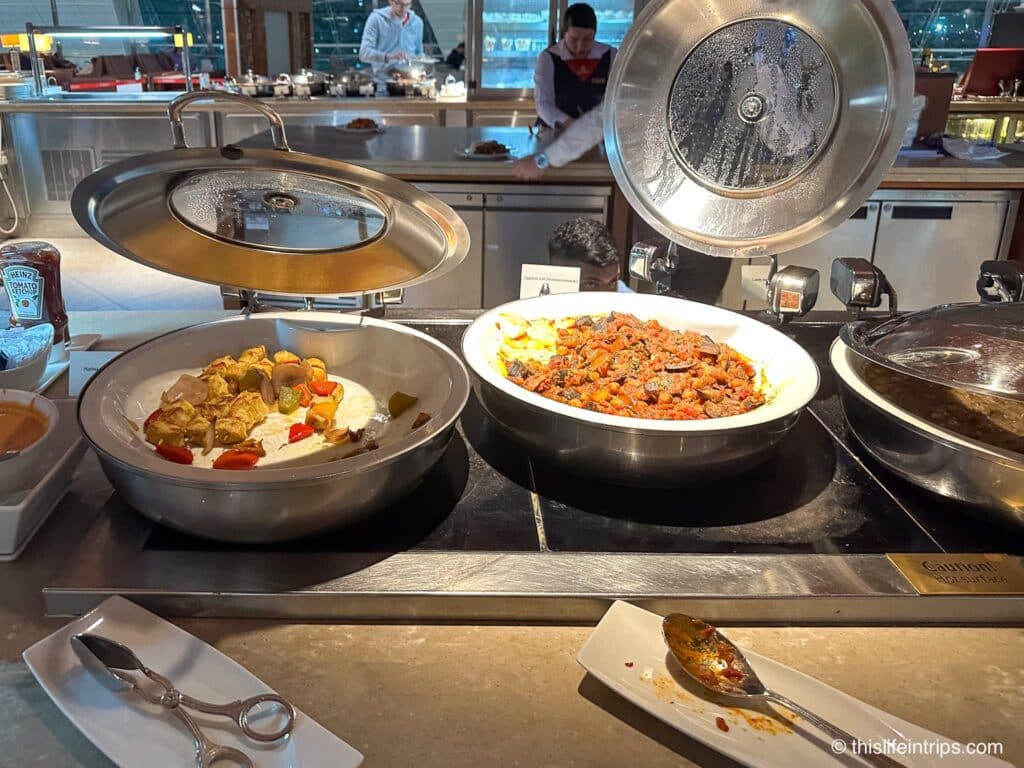 Selection of Emirates lounge food at the DXB airport