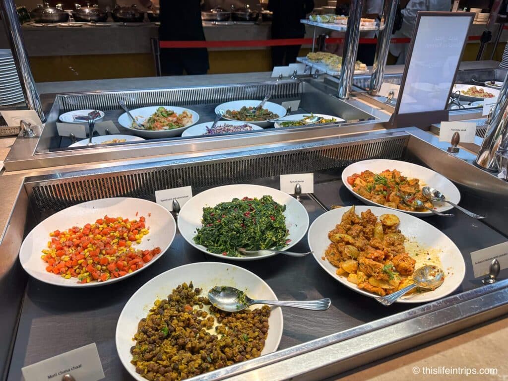 Selection of Emirates lounge food at the DXB airport