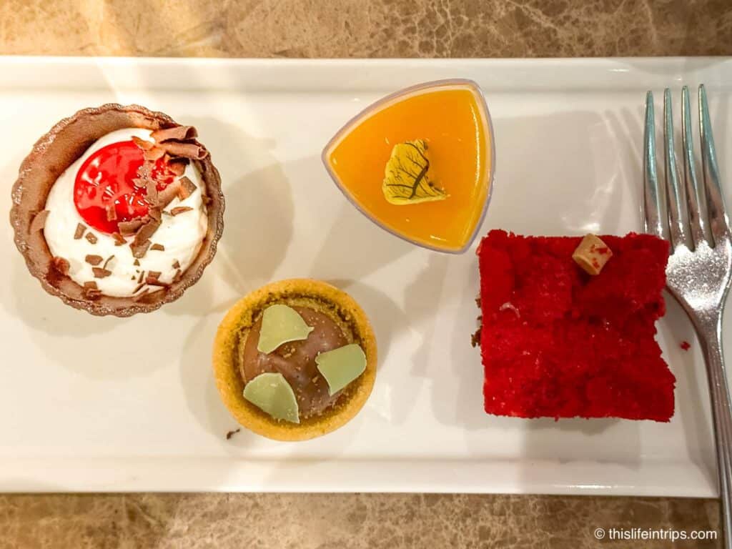 Emirates lounge food featuring deserts
