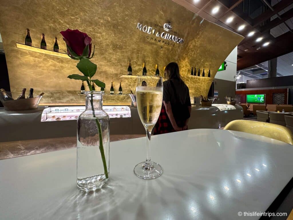 Moet Champagne bar at the DXB Emirates Business Class Lounge