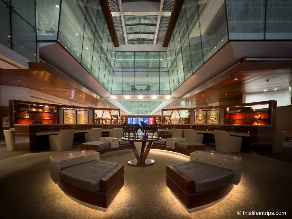 Empty seating area at the Dubai emirates business class lounge