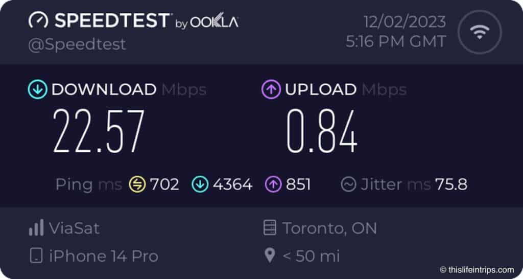 Porter Airlines in-flight Wi-fi speed test