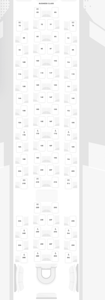 Emirates A380 business class seat map via Emirates.com