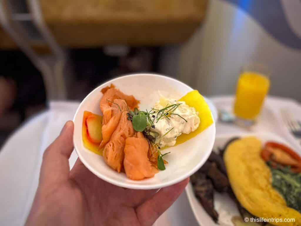 Emirates A380 business class food smoked salmon appetizer