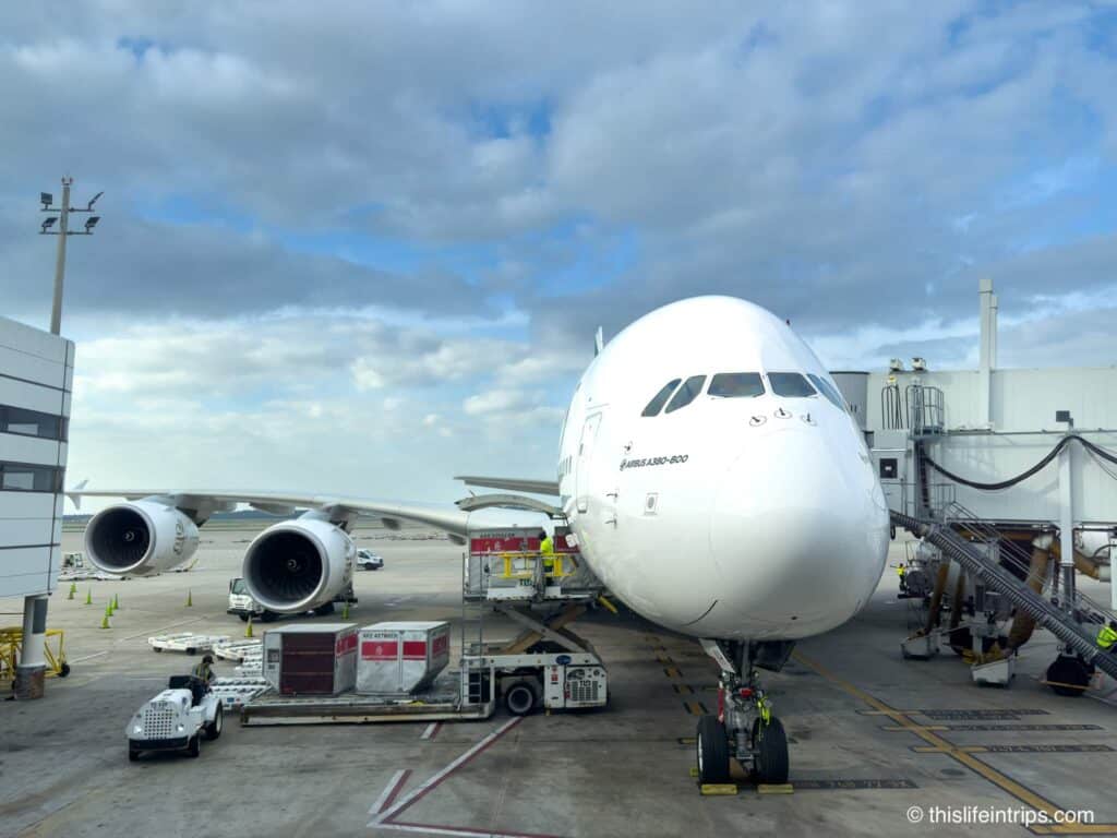 Emirates A380 at the gate in Houston