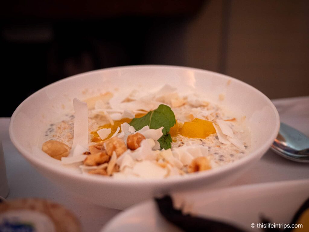 Emirates A380 business class food chia pudding