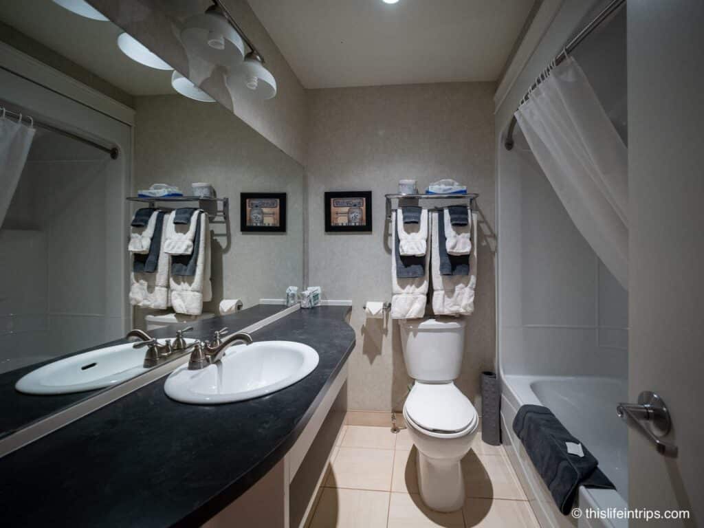 Guest room bathroom at the West Point Lighthouse Inn