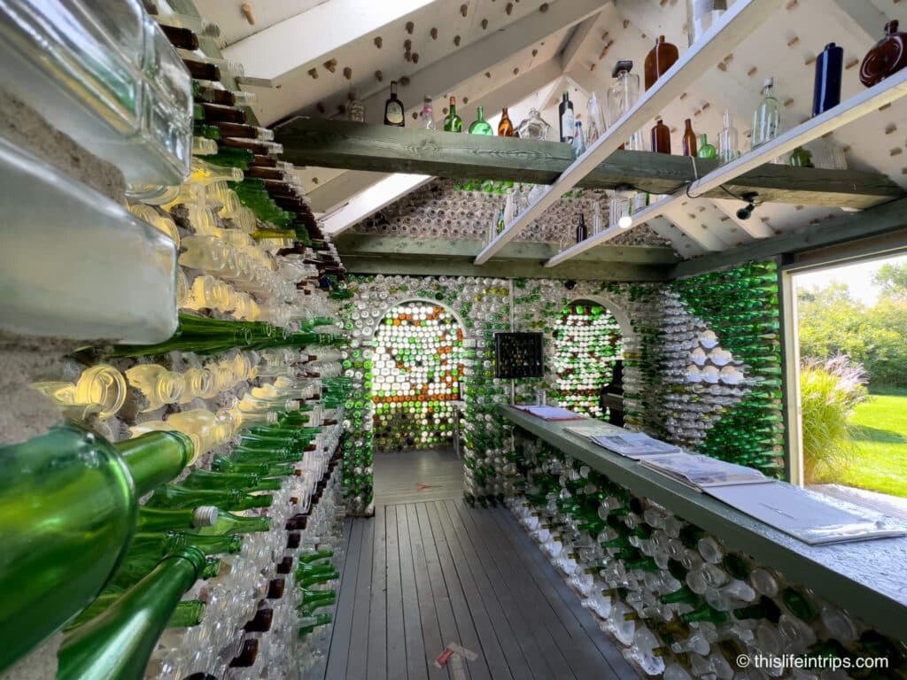 Inside the PEI glass bottle house