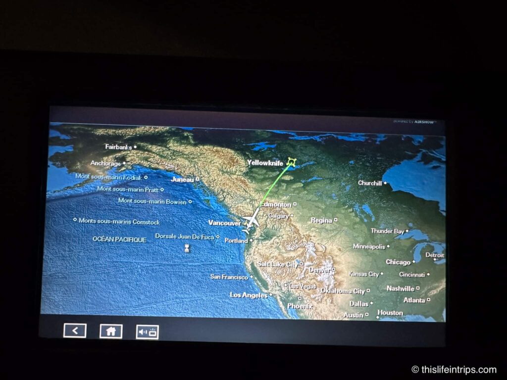 inflight map showing route from Vancouver to Yellowknife