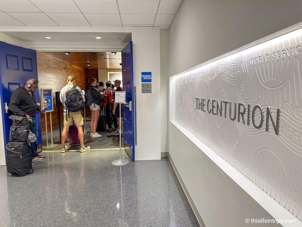 Long line at the American Express Centurion Lounge in Houston