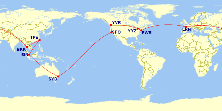 Aeroplan around the world ticket map