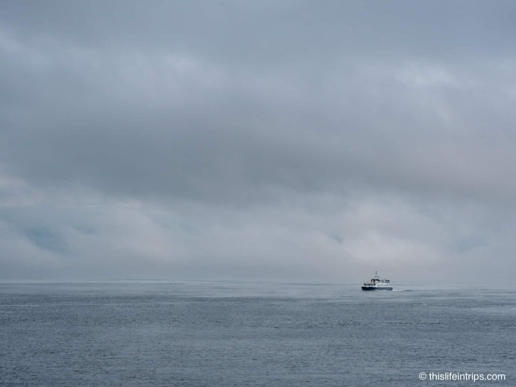 Tadoussac whale watching boat heading into the fog