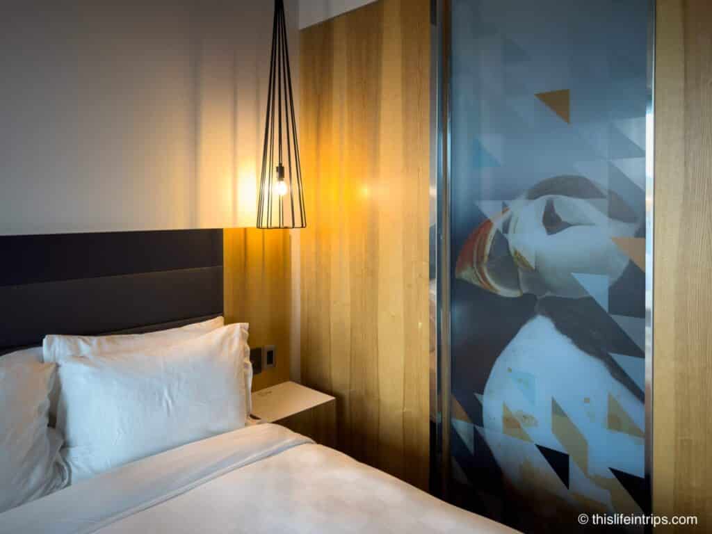 St John's Alt Hotel room with Puffin image on shower glass separator
