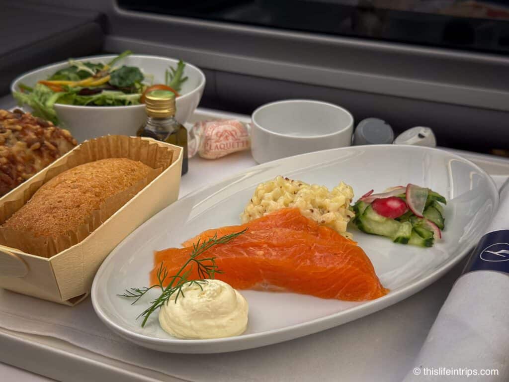 Lufthansa Allegris business class meal of smoked char