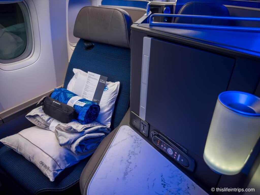 United Polaris seat with amenities waiting
