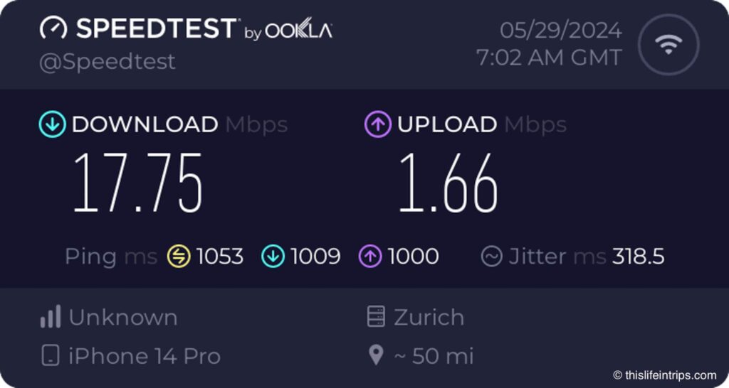 Internet speed test from United Polaris business class