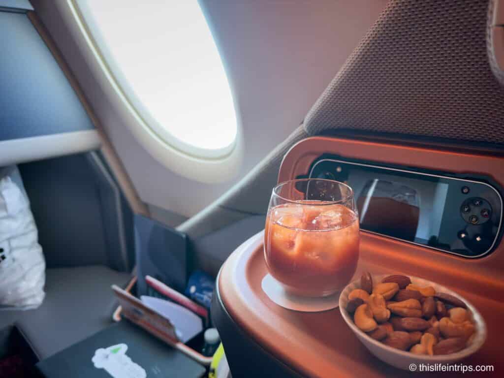 a bloody marry and nuts in Singapore airlines business class