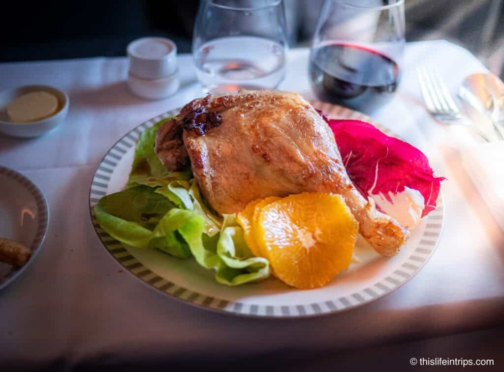 Roasted duck on Singapore Airlines a380 Business Class