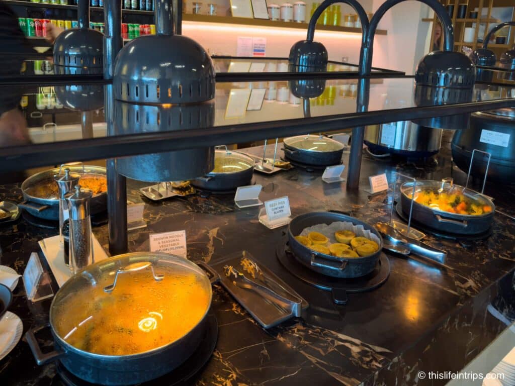 Hot food at the Singapore Airlines lounge in Sydney