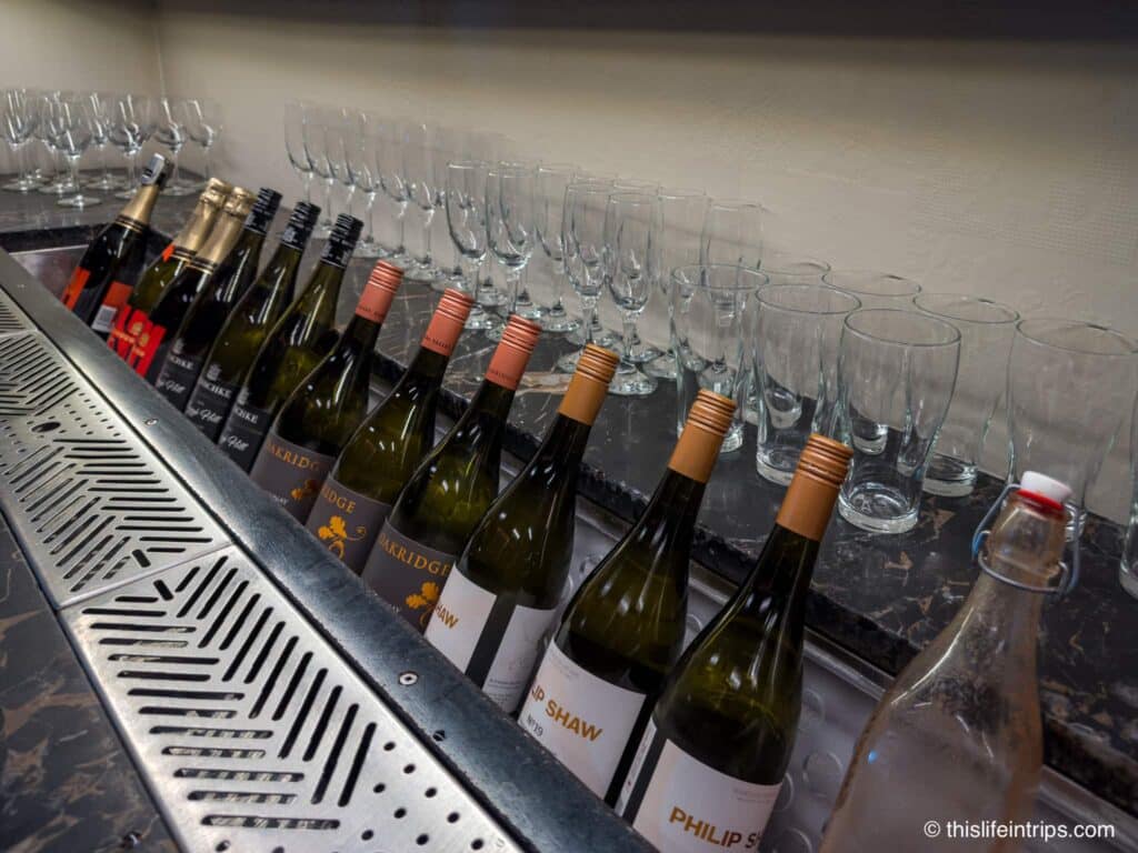 The wine selection at the Singapore Airlines lounge in Sydney