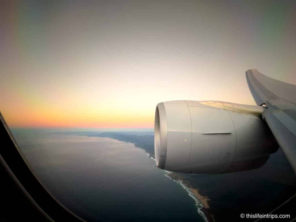 Sunrise over Sydney as seen from United Polaris business class window