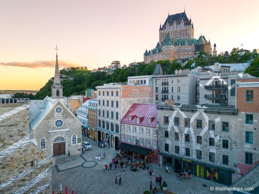 Sunset over Old Quebec City with the Fairmont Le Chateau Frontenac hotel in the background