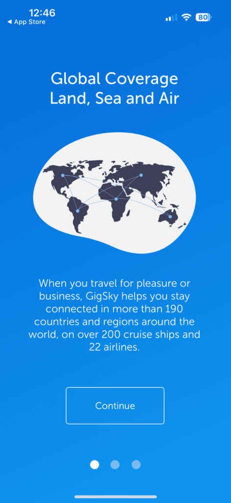 esim gigsky welcome banner displaying global coverage