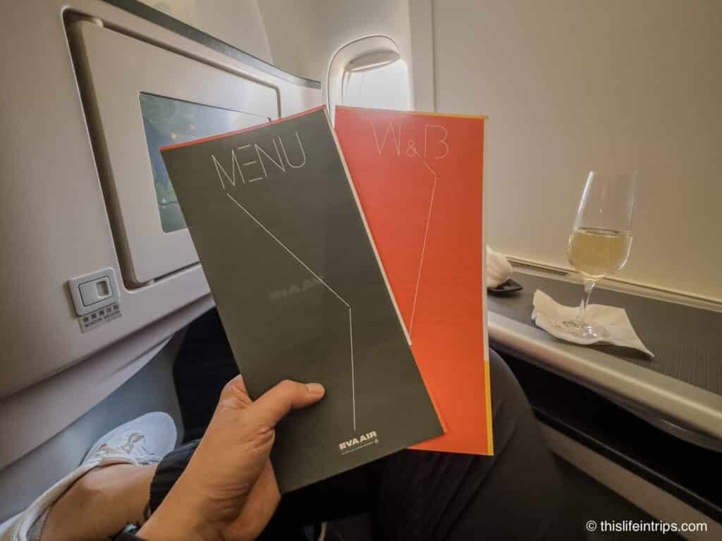 EVA Air Business Class menu