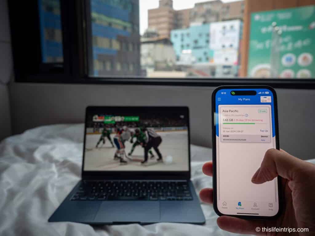 Tethering a laptop to cell phone for Gigsky review to show how to use a travel eSIM