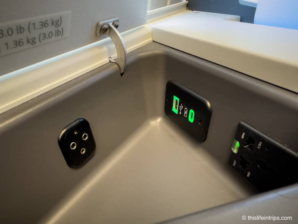 Air Canada A330 business class seat storage cubby