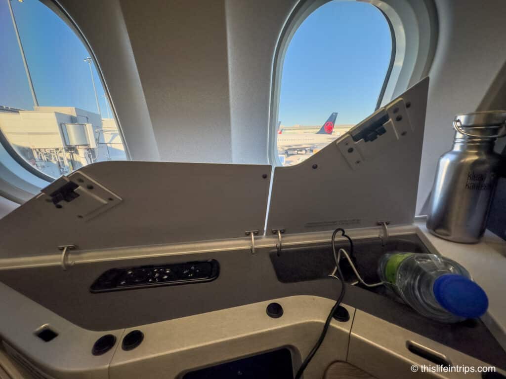 Air Canada A330 business class seat storage cubbies