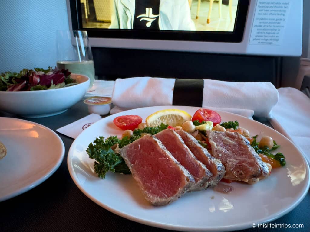 Air Canada A330 business class meal of tuna ahi salad