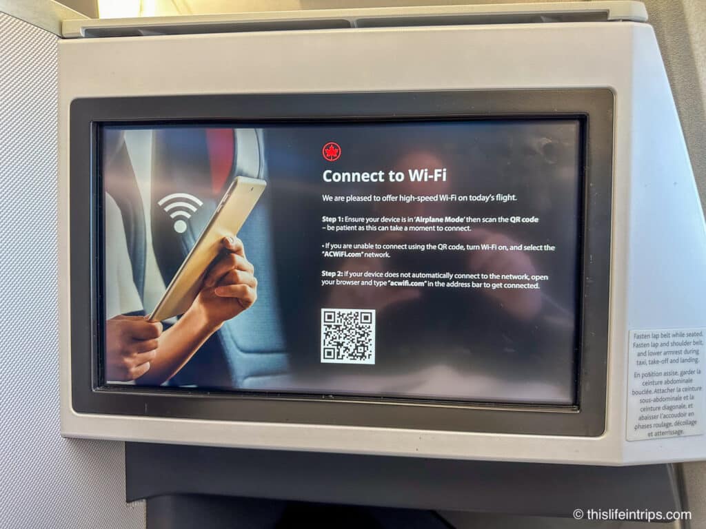 Air Canada A330 business class in flight entertainment