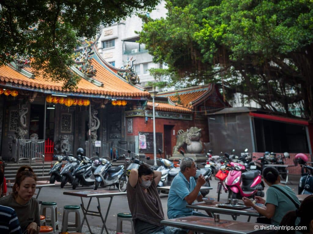 Mazu Temple Beer Garden in Taipei while on a Taipei food tour