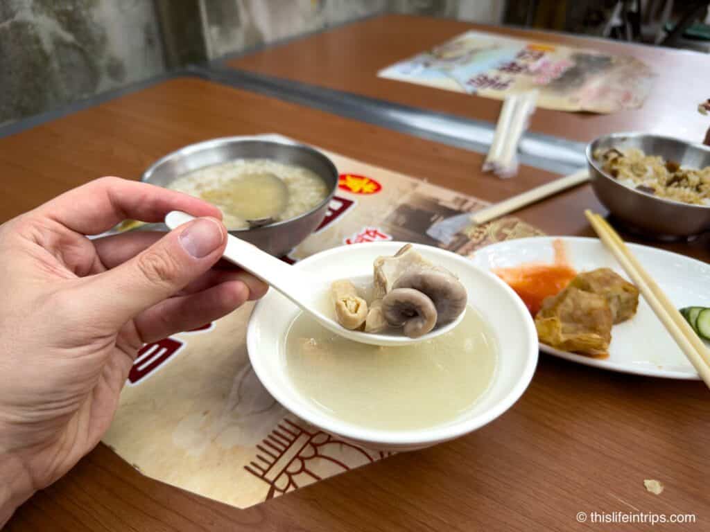 Intestine soup at the Mazu Temple Beer Garden in Taipei