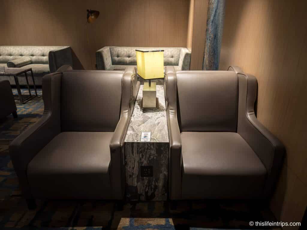 lounge chairs at the Pod seats in the Plaza Premium Lounge Taipei Terminal 1 location