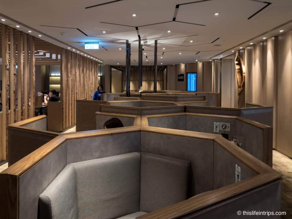 Pod seats in the Plaza Premium Lounge Taipei Terminal 1 location