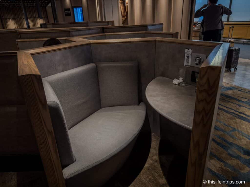 Pod seats in the Plaza Premium Lounge Taipei Terminal 1 location