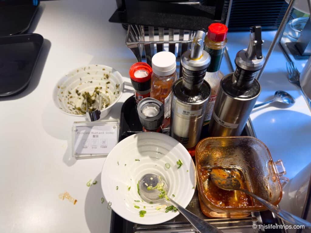 Picked over condiments at the Kitchen at the Premium Lounge Taipei Terminal 1 location