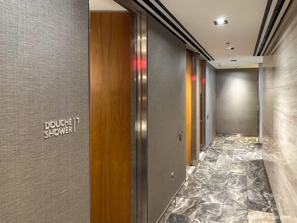 Shower room at the Maple Leaf Lounge Montreal in the international terminal