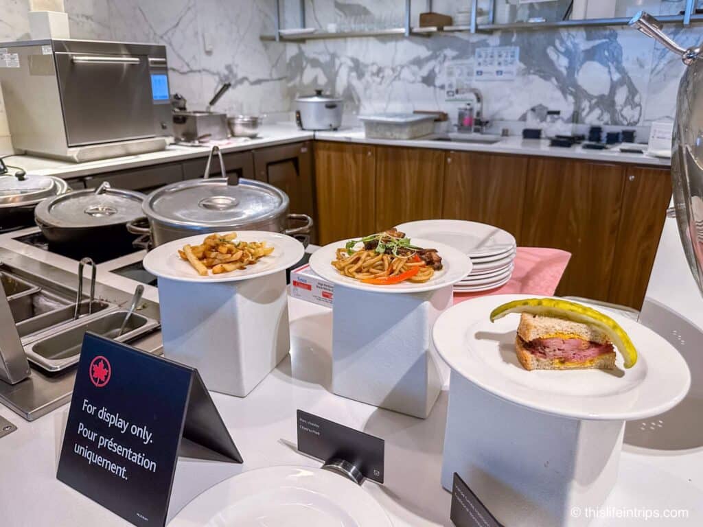 Meal options at the Maple Leaf Lounge Montreal in the international terminal