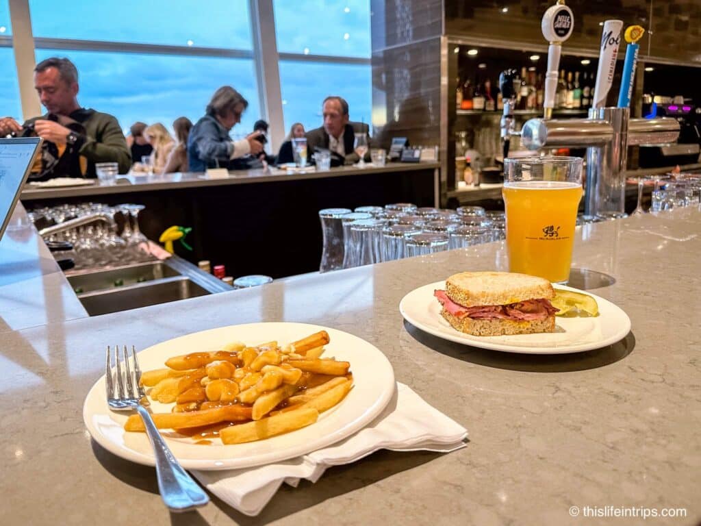 Meal options at the Maple Leaf Lounge Montreal in the international terminal