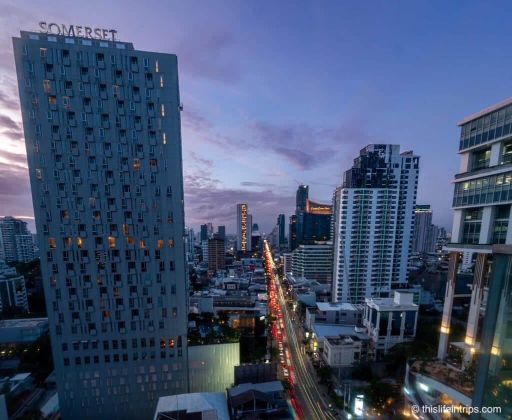 View from rooftop pool at night at Staybridge Suites Bangkok Thonglor