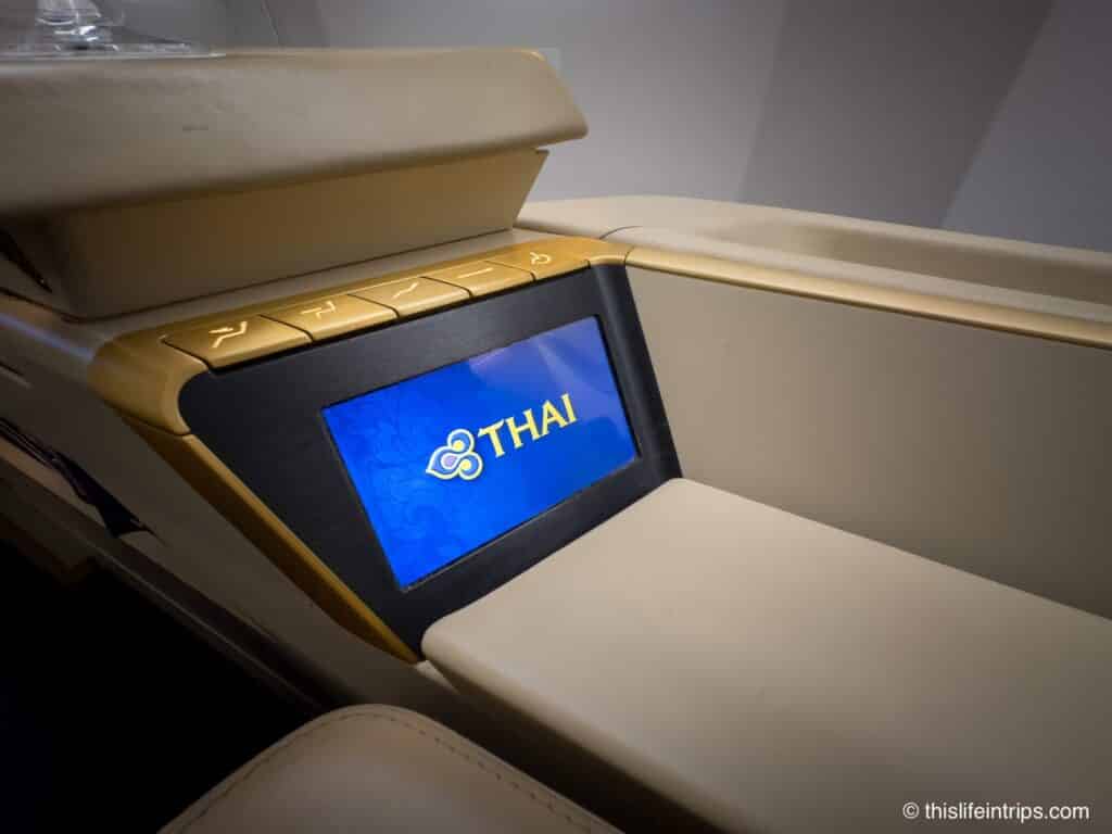 Thai Airways First Class in-flight entertainment system seat controls