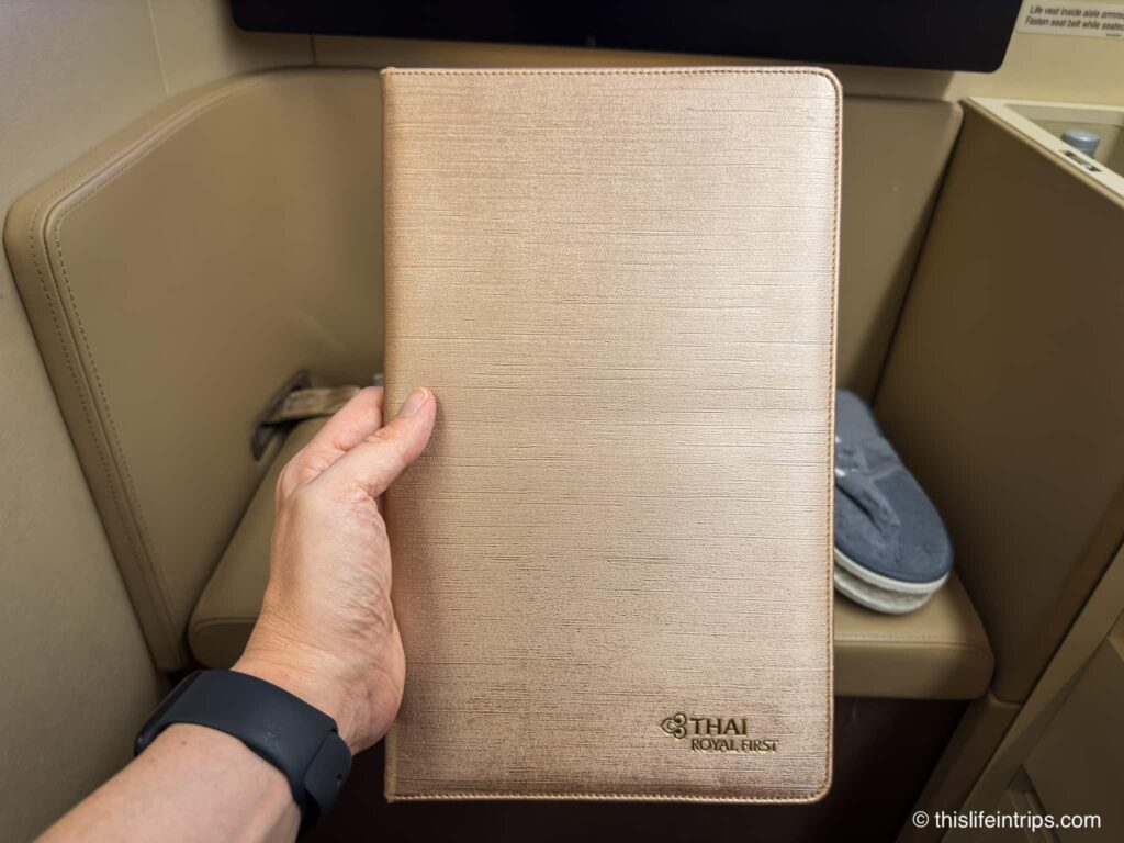 Thai Airways First Class Menu exterior