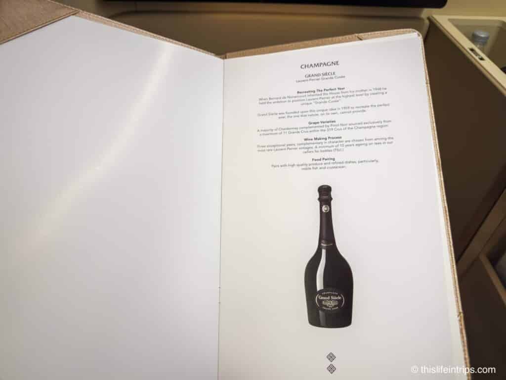 Thai Airways First Class Menu - wine list
