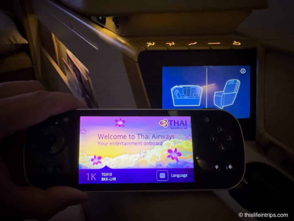 Thai Airways First Class in-flight entertainment system